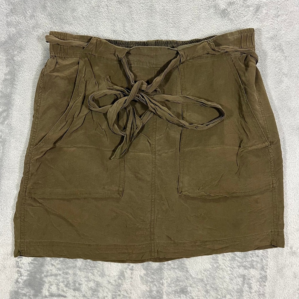MADEWELL Silk Mini Skirt Womens S Olive Green Good Paperbag Waist Tie A4765‎